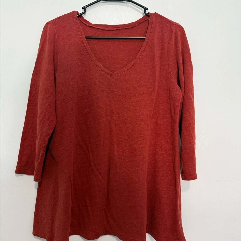 Eileen Fisher V-Neck Tunic/Sweater Top Blouse Size M Linen Red/Orange